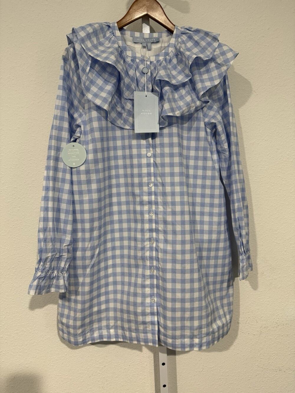 Hill House The Colette Dress Blue Jacquard Check Size Small NWT